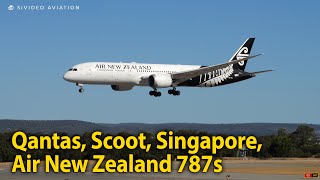 Qantas VHZNG Scoot 9VOJH Singapore 9VSCD amp Air NZ ZKNZJ arriving at Perth Airport [upl. by Ecnaled]