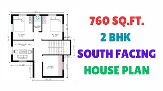 760 sqft 2bhk House Plan I South facing house plan I [upl. by Hadihahs476]