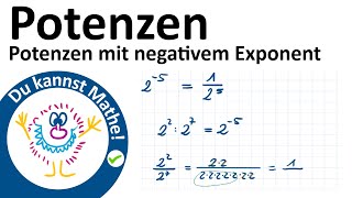 Potenzen mit negativen Exponenten Potenzrechnen [upl. by Ardnu]