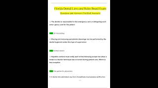 Florida Dental Laws and Rules Board Exam Questions and Answers 2024 2025 Verified Answers [upl. by Tammie]