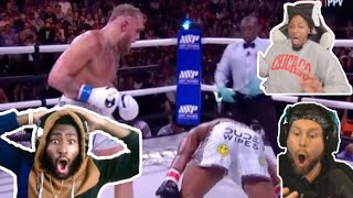 Youtubers Reacting to Jake Paul KNOCKING OUT Tyron Woodley [upl. by Raimundo]