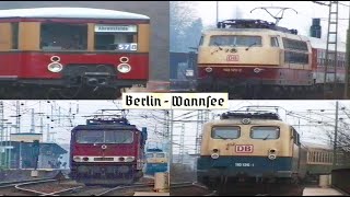 BAHNHOF BERLINWANNSEE  ICE1  BR103 mit IC  BR155 mit ICN  BR110 mit Nachtzug im Frühjahr 1996 [upl. by Dublin]