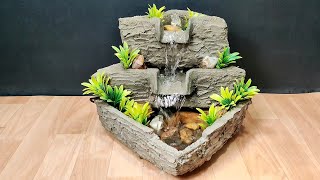 Very nice amazing table top garden waterfall fountain making at home [upl. by Chader]