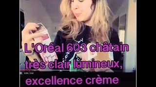 Blond à Châtain coloration à la maison Châtain très clair lumineux 603 LOréal Excellence crème [upl. by Enicul]