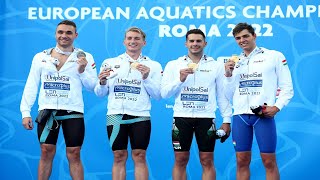 2022 Rome Swimming European Champs  Mens 4x200 freestyle relay  medal ceremony [upl. by Magdau235]