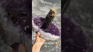 Rare amethyst crystal with black goethite and calcite mineral inclusions 😍 what a statement crystal [upl. by Tricia]