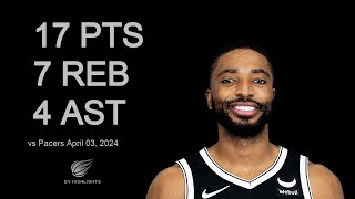 Mikal Bridges vs Pacers 17 pts 7 reb 4 ast  April 03 2024 [upl. by Enoid]