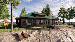 Bungalow Cottage Hip Roof House Plan The Baril 3514 Video Walkthrough Normerica Timber Homes [upl. by Noemys]