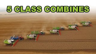 5 Combine Harvesters Working Together [upl. by Ahseekal]