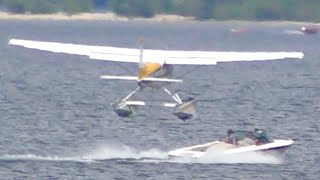 Seaplane Nearly Hits Boat During Water Bombing Operation [upl. by Farris]