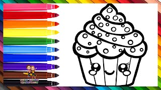 Zeichnen und Ausmalen eines niedlichen Cupcakes 🧁🌈 Zeichnungen für Kinder [upl. by Poppas678]