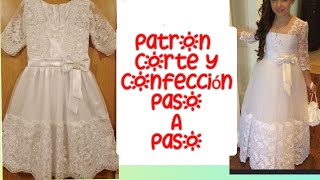 Vestido de primera comunión T14 patrón corte y confección [upl. by Hayouqes684]