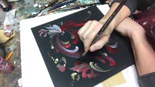 Rosemaling Freehand tutorial Lise Lorentzen ASMR [upl. by Enahs]