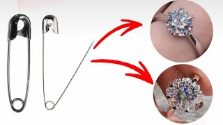 DIY Homemade diamond ring how to make ring from waste easy safety pin ring viralvideo rings [upl. by Oht]