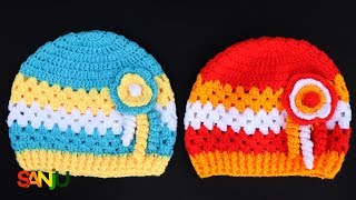 Beautiful multi color crochet cap design  Woolen cap  बच्चों के टोपी [upl. by Adnahsal]