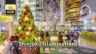 Tokyo Christmas Lights Shinjuku Illuminations Walking Tour  Tokyo Japan 4KHDRBinaural [upl. by Oam476]