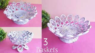 How to make Newspaper Basket  3 DIY Basket out of Paper  Unique Patterned Fruit Baskets [upl. by Bekelja]