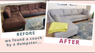 How to Reupholster a Couch  Taking a Boring Brown Sectional From Basic to Beautiful [upl. by Reema]