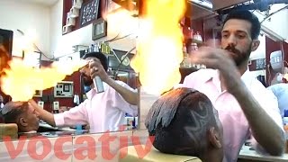 This Barber Uses Fire To Cut Hair [upl. by Eirrod]