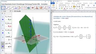 AG07 Schnittgerade zweier Ebenen Parameterform Koordinatenform berechnen GeoGebra CAS [upl. by Cowden551]