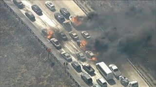 California wildfire torches several cars on major highway [upl. by Nollaf]