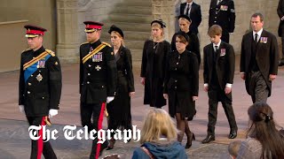 In full Queen Elizabeth IIs grandchildren stand vigil at her coffin [upl. by Ahsatel]