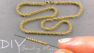 Easy Beaded Chain Beaded Jewelry Making  Seed Bead Necklace Tutorial [upl. by Goode]