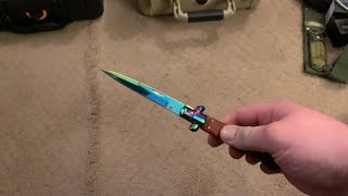 Cool Multicolored Stiletto Switchblade with Wooden Handle [upl. by Adlare]