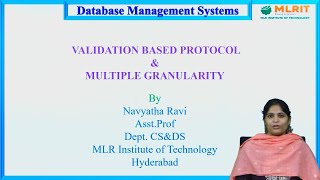 LEC40Database Management SystemsValidation Based Protocol amp Multiple Granularity by Mrs Navyatha [upl. by Yim822]