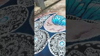 Colour full rangoli with three highlight colours black blue and white art drawing rangoli [upl. by Olshausen]