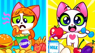 Comida saludable vs chatarra🍔Historias divertidas para niños🥗Dibujos animados educativos😻 PurrPurr [upl. by Aliemaj]