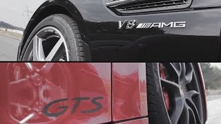 Mercedes SLK 55 AMG vs Porsche Boxster GTS [upl. by Ellerred461]