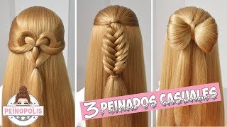 3 Peinados Casuales con Cabello Suelto  Trenzas Faciles y Rapidas [upl. by Enyt]