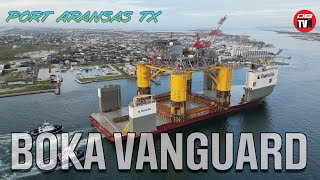 Boka Vanguard Heavy Lift Vessel Transports Oil Rig  4K Drone Shipspotting Port Aransas TX [upl. by Ruthi]