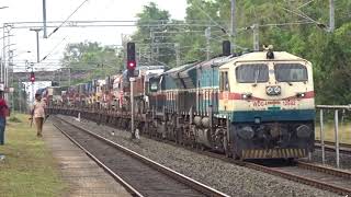 CHETAK RORO Freight Train Crossing 16336 Nagercoil Gandhidham Express at Sawantwadi Railway Station [upl. by Letsyrk632]