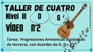 Taller de Cuatro Nivel III Progresiones Armónicas Diatónicas de terceras acordes de D y G [upl. by Dnalsor982]