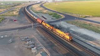 BNSF Loaded Tanker Pulling into Pasco WA Drone Footage [upl. by Mead]