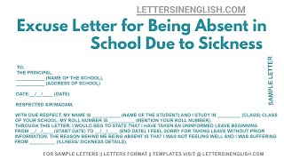 Excuse Letter For Being Absent In School Due To Sickness [upl. by Nickolai]