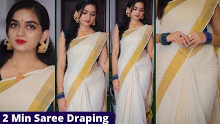 Beginners saree draping tutorialeasy saree draping with perfect pleatsSet saree drapingMalayalam [upl. by Merilee]