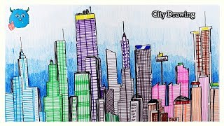 How to Draw City Skyline Easy Cityscape Drawing with Pencil and Marker [upl. by Halivah240]