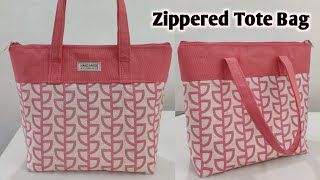 DIY Zippered Tote Bag  How to make cloth bags at home  Handbag easy sewing tutorial  Fabric Bags [upl. by Slein]