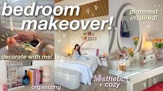 BEDROOM MAKEOVER ⭐️ aesthetic  cozy pinterest inspired decorating organizing etc 🪴 [upl. by Lunetta621]