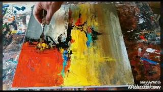 Acrylic abstract painting demonstration Palette knife blending [upl. by Etnoed]