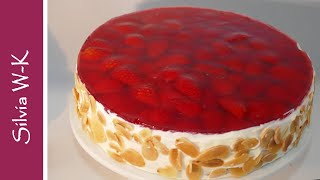 Erdbeerkuchen mit Mandeln  Erdbeertorte  ohne Gelatine [upl. by Anemaj]