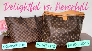 Louis Vuitton Delightful MM vs Neverfull MM  Comparison Review What Fits Mod Shots [upl. by Adnima168]