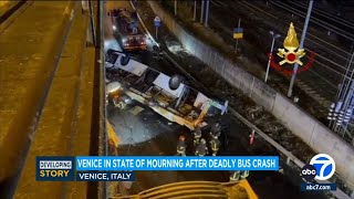 Bus carrying tourists falls off elevated road killing at least 21 in Italy [upl. by Nrobyalc934]