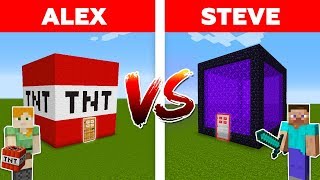 MINECRAFT  ALEX vs STEVE PORTAL HOUSE vs TNT HOUSE  The Best Episodes [upl. by Trinidad]