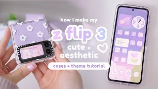 how I make my samsung z flip 3 cute amp aesthetic ☁️  cases amp purple android theme 💜💫 [upl. by Beutner]