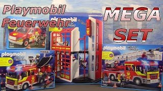 MEGA Playmobil Feuerwehr Set unboxing Leiterwagen Löschfahrzeug [upl. by Acihsay908]