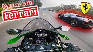 ZX10R amp FERRARI Drag 😱Ninja Zx10R Top Speed💚Superbike Vs Supercar🔥 [upl. by Jorin]